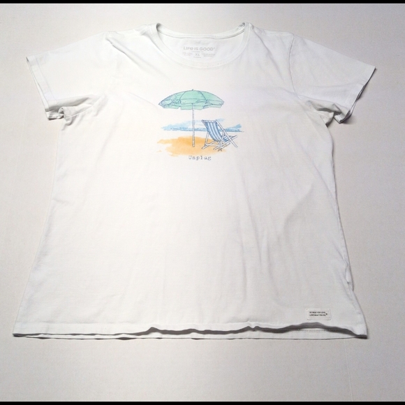 Life Is Good White Tee with Beach Print - Picture 1 of 4